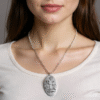 realistic-model-wearing-this-short-silver-necklace Love Mom Necklace