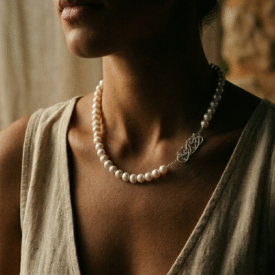 Omi Noor Aini" Silver Pearl Necklace
